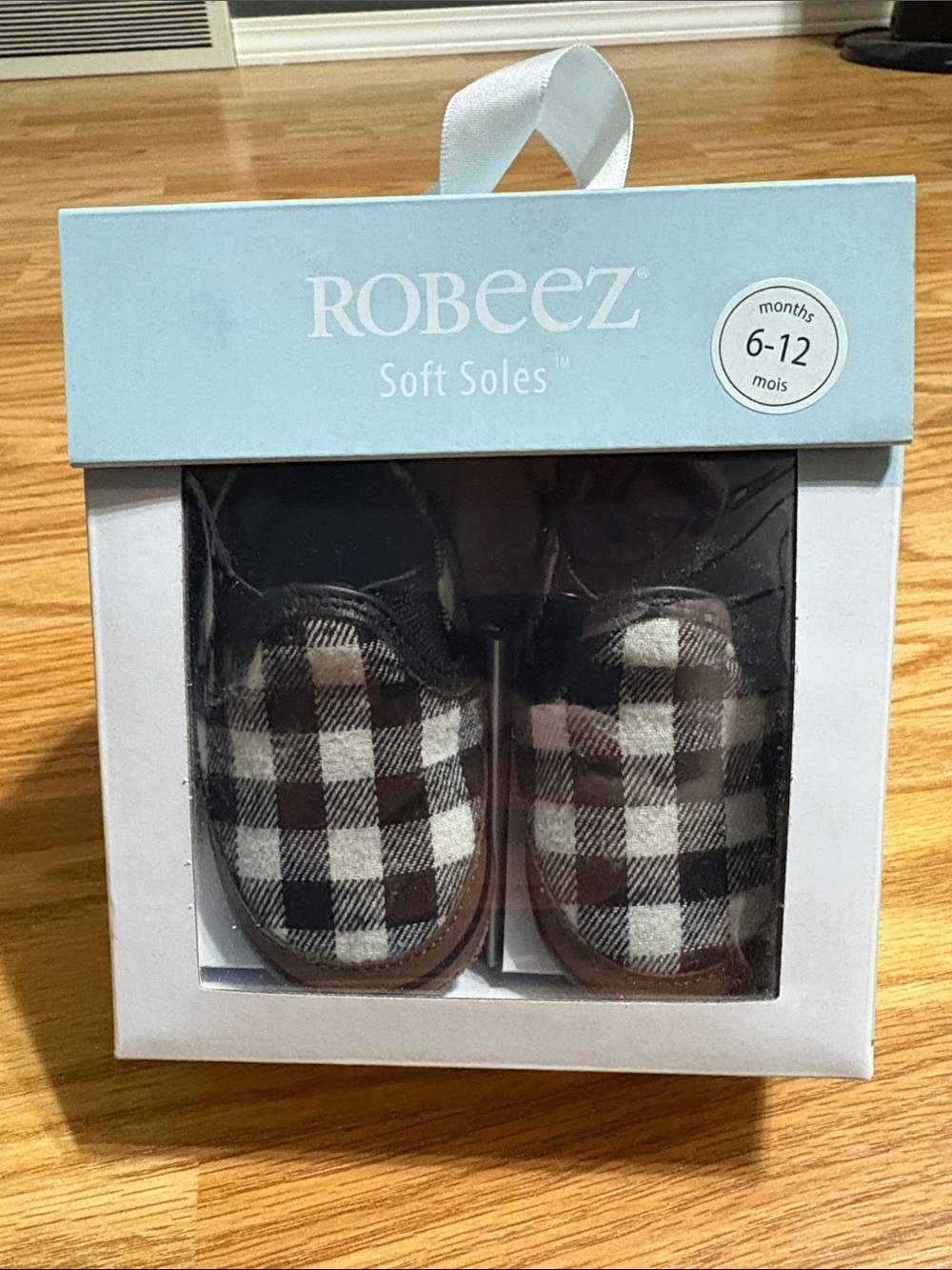 Robeez Black and White Plaid Soft Sole Baby Moccasins